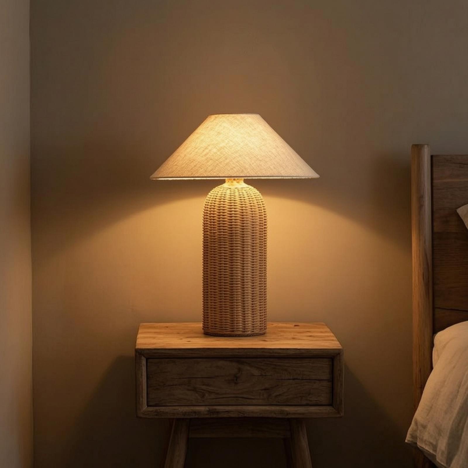 Bedside Lamp Rattan Base Fabri - Decor Lighting Lamps 评论和价格
