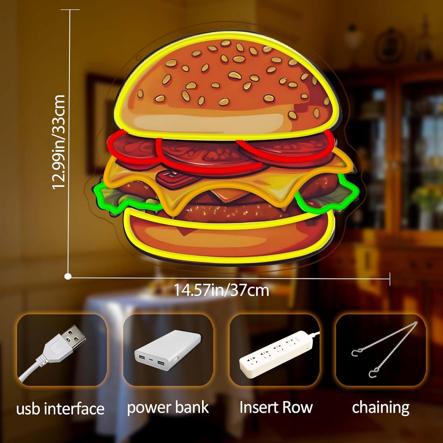 Burger Neon Sign LED Hamburger - Lighting Decoration Ideas 评论和价格